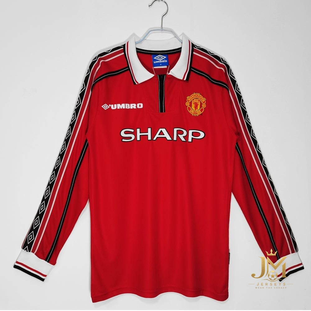 Manchester United Treble Long Sleeve Home Retro Jersey 1998